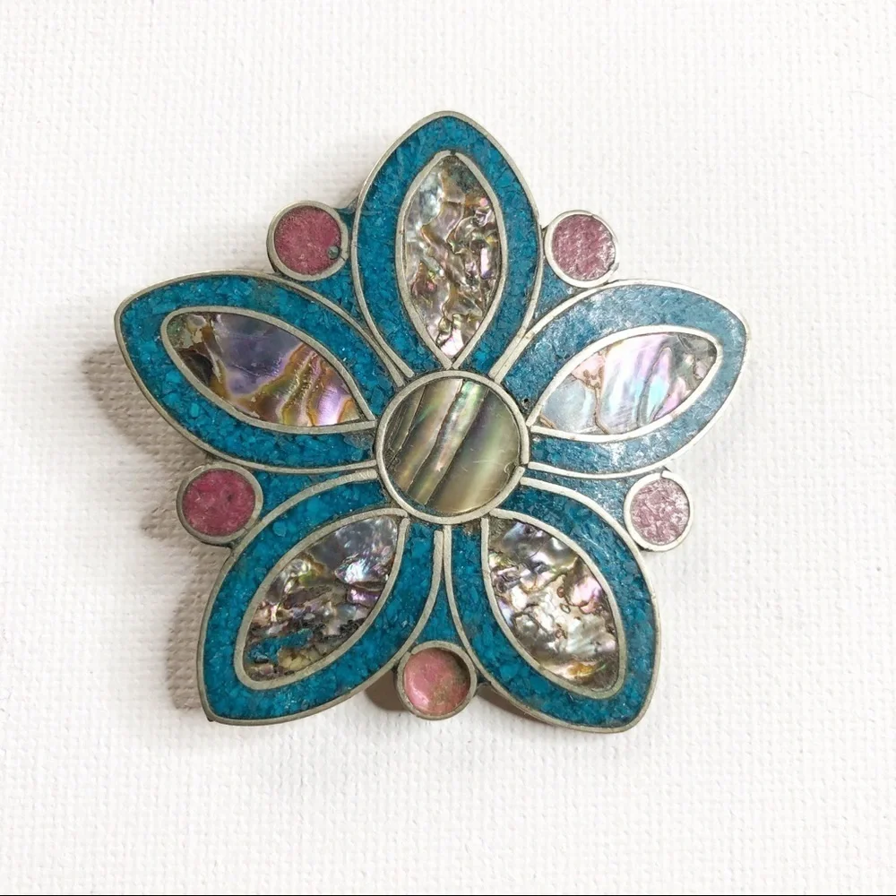 Alpaca Large Colorful Statement Inlay Pendant - Picture 2 of 7